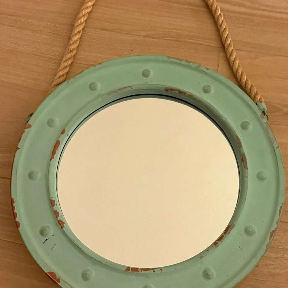 Rustic Green Beachy/Nautical Round Hanging Wall Mirror